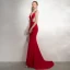 Sexy Rouge Robe De Soirée 2020 Trompette / Sirène Encolure Dégagée Perlage Faux Diamant En Dentelle Fleur Sans Manches Dos Nu Train De Balayage Robe De Ceremonie