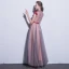 Chic / Beautiful Burgundy Evening Dresses  2018 A-Line / Princess Appliques Lace Flower Crystal Bow High Neck Short Sleeve Floor-Length / Long Formal Dresses