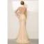 High-end Champagne Rhinestone Evening Dresses  2020 Trumpet / Mermaid Scoop Neck Long Sleeve Floor-Length / Long Formal Dresses