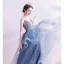 Elegant Pool Blue Prom Dresses 2020 A-Line / Princess Spaghetti Straps Rhinestone Sequins Lace Flower Sleeveless Backless Cascading Ruffles Floor-Length / Long Formal Dresses