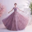 Fashion Purple Glitter Prom Dresses 2020 A-Line / Princess Scoop Neck Sequins Pearl Rhinestone Lace Flower Sleeveless Backless Sweep Train