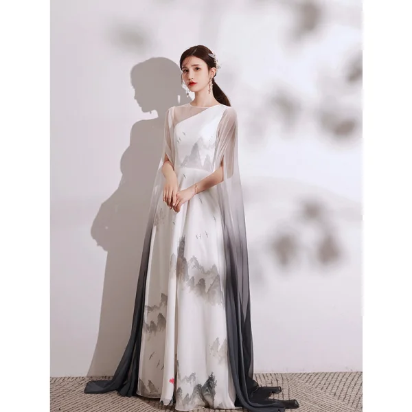 Chinese style Gradient-Color Ivory Printing Evening Dresses 2021 A-Line Princess Scoop Chinese style Gradient-Color Ivory Printing Evening Dresses 2021 A-Line Princess Scoop