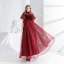 Elegant Burgundy Evening Dresses  2020 A-Line / Princess Suede High Neck Spotted Short Sleeve Backless Floor-Length / Long Formal Dresses