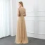 High-end Gold Handmade  Evening Dresses  2020 A-Line / Princess Scoop Neck Beading Pearl Sequins Long Sleeve Floor-Length / Long Formal Dresses