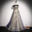 Fashion Purple Gold Glitter Evening Dresses  2020 A-Line / Princess Off-The-Shoulder Beading Rhinestone Pearl Sequins Sleeveless Backless Floor-Length / Long Formal Dresses