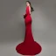 Chic Couleur Unie Rouge Robe De Soirée 2020 Trompette / Sirène Encolure Carrée Manches Longues Dos Nu Train De Balayage Robe De Ceremonie