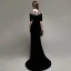 Elegant Modest / Simple Black Evening Dresses  2020 Trumpet / Mermaid Suede Scoop Neck Lace Flower 1/2 Sleeves Sweep Train Formal Dresses