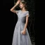 Élégant Gris Robe De Soirée 2020 Princesse Encolure Dégagée Perlage Paillettes En Dentelle Fleur Manches Courtes Dos Nu Longue Robe De Ceremonie