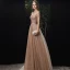 Charming Gold Evening Dresses  2020 A-Line / Princess Scoop Neck Beading Sequins Sash Short Sleeve Floor-Length / Long Formal Dresses