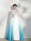 Chinese style Gradient-Color Ivory Cheongsam / Qipao Evening Dresses  2021 Chiffon A-Line / Princess High Neck Beading Short Sleeve Floor-Length / Long Formal Dresses