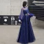 Classy Royal Blue Evening Dresses  2020 A-Line / Princess High Neck Sequins Lace Flower Long Sleeve Backless Floor-Length / Long Formal Dresses