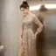 Haut de Gamme Doré Perlage Robe De Soirée 2020 Princesse Encolure Dégagée Faux Diamant Manches Longues Train De Balayage Robe De Ceremonie