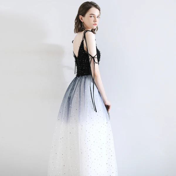 Fashion Ocean Blue Evening Dresses 2020 A-Line / Princess Spaghetti Straps Tassel Star Sequins Sleeveless Backless Floor-Length / Long Formal Dresses