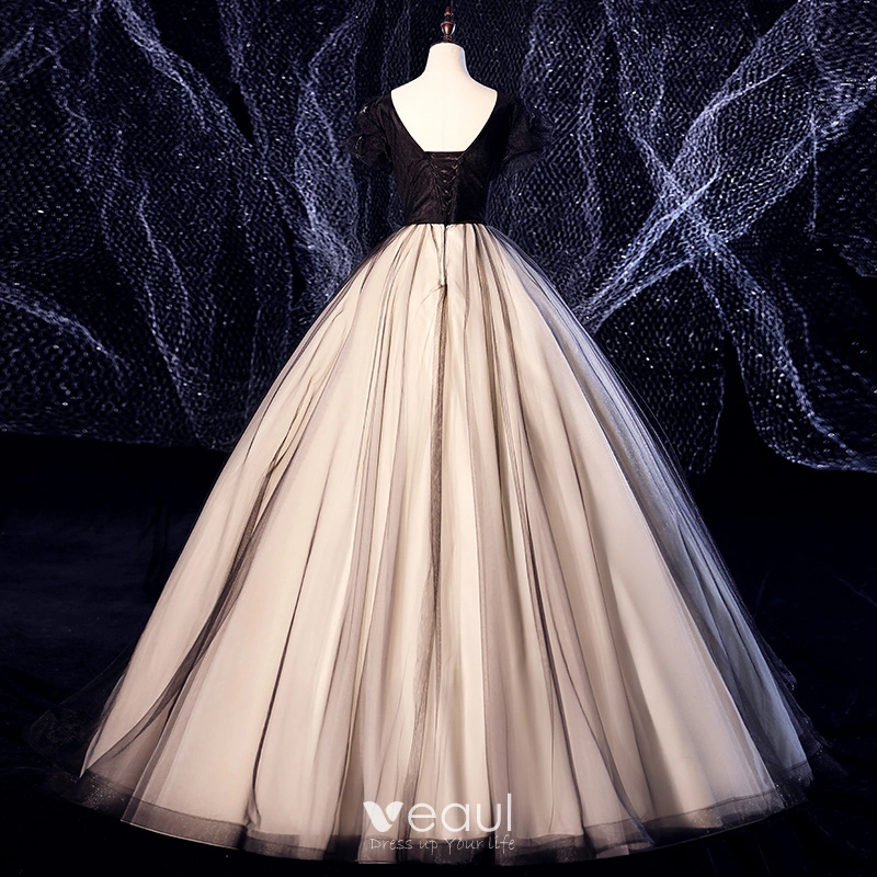 Elegant Ballgown Strapless Sequin-Accented Lace-Up Open-Back Black Floor-Length Prom Dresses