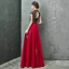 Style Chinois Rouge Robe De Soirée 2020 Princesse Col Haut Faux Diamant En Dentelle Fleur Noeud Mancherons Dos Nu Longue Robe De Ceremonie
