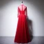 Chinese style Red Evening Dresses  2020 A-Line / Princess High Neck Beading Rhinestone Sequins Long Sleeve Floor-Length / Long Formal Dresses
