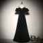 Modest / Simple Burgundy Evening Dresses  2020 A-Line / Princess Spaghetti Straps Suede Bow Short Sleeve Backless Floor-Length / Long Formal Dresses