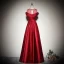 Elegant Solid Color Burgundy Evening Dresses  2020 A-Line / Princess Scoop Neck Short Sleeve Backless Floor-Length / Long Formal Dresses
