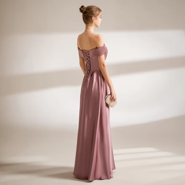 Modest / Simple Purple Evening Dresses Prom Dresses 2021 A-Line / Princess Off-The-Shoulder Short Sleeve Backless Floor-Length / Long Evening Party Formal Dresses