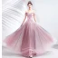 Charming Candy Pink Evening Dresses  2020 A-Line / Princess Off-The-Shoulder Glitter Tulle Beading Lace Flower Sleeveless Backless Floor-Length / Long Formal Dresses