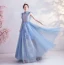 Vintage / Retro Sky Blue Evening Dresses  2020 A-Line / Princess High Neck Ruffle Lace Flower Sleeveless Floor-Length / Long Formal Dresses