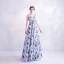 Charmant Océan Bleu Ivoire Florale Robe De Soirée 2020 Princesse Encolure Dégagée Paillettes Appliques Impression Sans Manches Dos Nu Longue Robe De Ceremonie