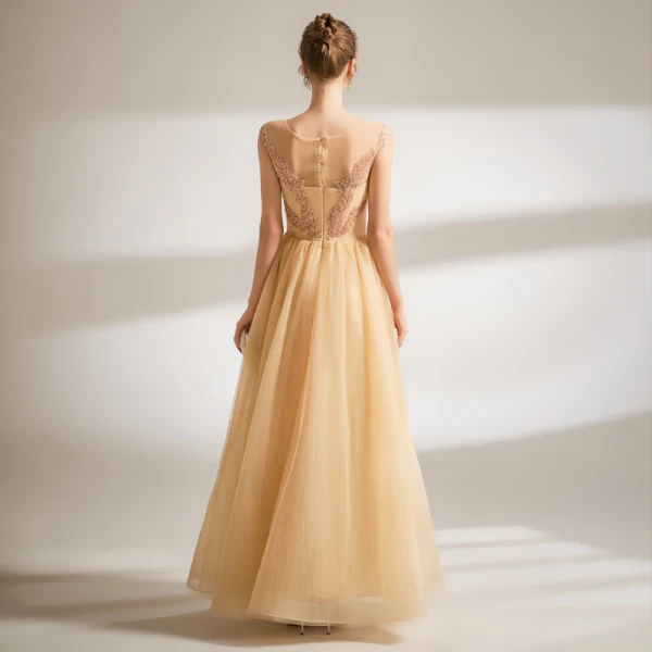 Chic / Beautiful Yellow Prom Dresses 2021 A-Line / Princess Scoop Neck Sleeveless Beading Pearl Sequins Floor-Length / Long Prom Formal Dresses