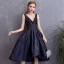 Chic / Beautiful Navy Blue Homecoming Graduation Dresses 2018 A-Line / Princess Backless V-Neck Sleeveless Short Formal Dresses