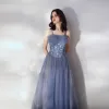 Chic / Belle Océan Bleu Robe De Bal 2020 Princesse Bustier En Dentelle Fleur Sans Manches Dos Nu Longue Robe De Ceremonie