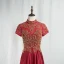 Vintage / Originale Style Chinois Doré En Dentelle Bordeaux Robe De Soirée 2020 Princesse Col Haut Perlage Paillettes Manches Courtes Dos Nu Longue Robe De Ceremonie