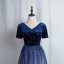 Fashion Navy Blue Homecoming Graduation Dresses 2020 A-Line / Princess V-Neck Star Sequins Short Sleeve Backless Knee-Length Formal Dresses