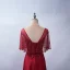 Élégant Bordeaux Robe De Soirée 2020 Princesse Encolure Dégagée Perlage Faux Diamant Paillettes En Dentelle Fleur Manches Courtes Dos Nu Train De Balayage Robe De Ceremonie