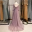 Élégant Lilas Robe De Bal 2020 Princesse Encolure Dégagée Perlage En Dentelle Cristal Manches Longues Dos Nu Train De Balayage Robe De Ceremonie
