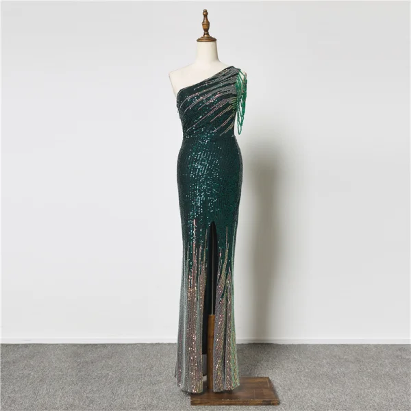 Scintillantes Sexy Bordeaux Paillettes Robe De Soirée 2021 Trompette / Sirène Une épaule Perlage Sans Manches Dos Nu Train De Balayage Soirée Robe De Ceremonie