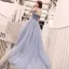 Élégant Gris Bleu Ciel Robe De Soirée 2018 Princesse Faux Diamant De l'épaule Dos Nu Sans Manches Tribunal Train Robe De Ceremonie