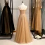 Chic / Beautiful Gold Evening Dresses  2020 A-Line / Princess Spaghetti Straps Beading Pearl Sequins Sleeveless Backless Floor-Length / Long Formal Dresses