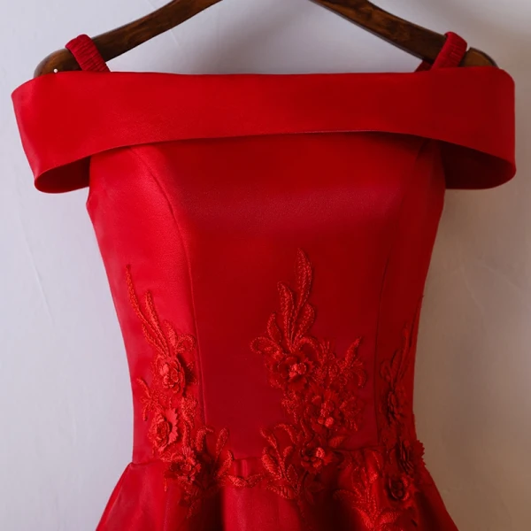 Chic / Beautiful Red Formal Dresses Evening Dresses 2017 Lace Flower Square Neckline Shoulders Sleeveless Short A-Line / Princess