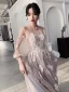Fashion Blushing Pink Evening Dresses  2020 A-Line / Princess Scoop Neck Beading Lace Flower Long Sleeve Backless Floor-Length / Long Formal Dresses