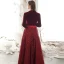 Elegant Burgundy Winter Evening Dresses  2020 A-Line / Princess V-Neck Sequins Tassel Long Sleeve Floor-Length / Long Formal Dresses