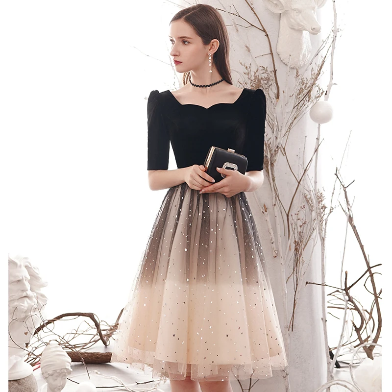 Fashion Black Gradient-Color Homecoming Graduation Dresses 2021 A-Line Princess Square