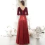 Sparkly Burgundy Winter Evening Dresses  2020 A-Line / Princess Suede V-Neck Sequins 3/4 Sleeve Backless Floor-Length / Long Formal Dresses