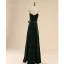 Elegant Dark Green Suede Evening Dresses  2020 A-Line / Princess Spaghetti Straps Bow Sleeveless Backless Floor-Length / Long Formal Dresses