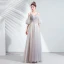 Charming Grey Prom Dresses 2020 A-Line / Princess V-Neck Beading Sequins Lace Flower Short Sleeve Backless Floor-Length / Long Formal Dresses