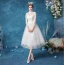 Erschwinglich Ivory / Creme Brautkleider / Hochzeitskleider 2020 A Linie Stehkragen Perle Spitze Blumen 3/4 Ärmel Wadenlang