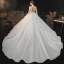 Illusion Ivoire Transparentes En Dentelle Fleur Robe De Mariée 2021 Robe Boule Col Haut 3/4 Manches Dos Nu Cathedral Train Mariage