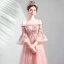 Chic Rose Bonbon Robe De Bal 2020 Princesse De l'épaule Perle Faux Diamant En Dentelle Fleur Manches de cloche Dos Nu Train De Balayage Robe De Ceremonie