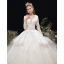 Élégant Ivoire Robe De Mariée 2020 Robe Boule Col v profond Perlage Paillettes Perle Faux Diamant En Dentelle Fleur 3/4 Manches Dos Nu Cathedral Train