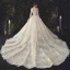 Luxury / Gorgeous Ivory Beading Wedding Dresses 2020 Ball Gown Scoop Neck Lace Flower Appliques Pearl Sequins 3/4 Sleeve Backless Cathedral Train