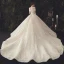 Luxury / Gorgeous Champagne Beading Wedding Dresses 2020 Ball Gown Off-The-Shoulder Sequins Lace Flower Short Sleeve Backless Royal Train