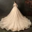 Haut de Gamme Mode Champagne Robe De Mariée 2020 Robe Boule V-Cou En Dentelle Fleur Manches Longues Dos Nu Volants en Cascade Royal Train